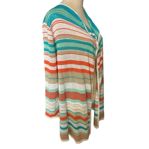 Peck & Peck Womens M Linen Blend Stripe Open Cardigan Lightweight Long Sleeves - Picture 4 of 6